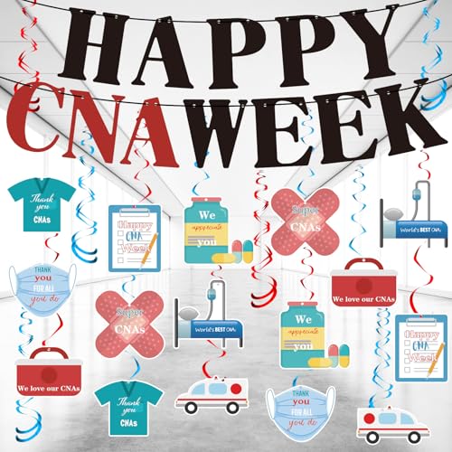 Oudain 50 Pcs Happy CNA Week Decorations CNAs Week Banner Thank You Certified Nursing Assistant Banner Appreciate You Nurses Gifts Backdrop Hanging Swirls Bulk for BSN RN LPN OT Party