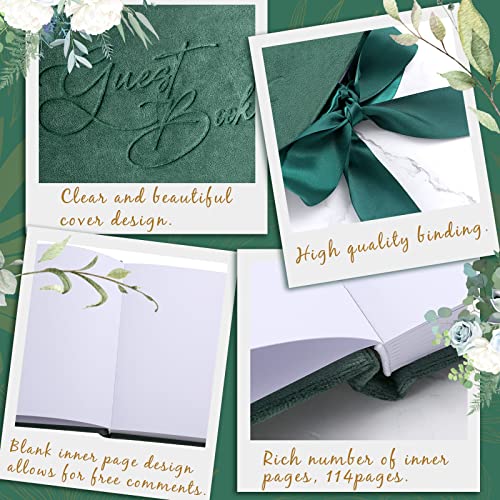 Image of Panelee Wedding Guest Book with Pen Green Velvet Reception 144 Page Sign in Book Wedding Memory Papers Elegant Guestbook for Bridal Shower Party Guest Visitor