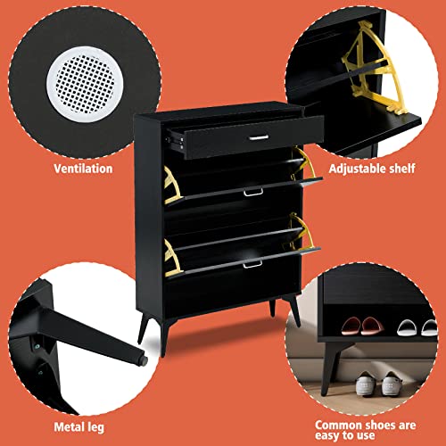 Me2 Shoe Cabinet For Entryway With 1 Slide Drawer & 2 Flip Drawers, Freestanding Shoe Rack Storage Organizer (Black) #TOP6