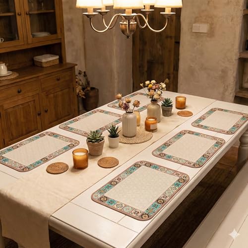 Image of YELONA Leather Dining Table Placemats Set of 6 - Waterproof, Heat Resistant, Anti-Slip, Easy to Clean Table Mats for Dining Table, Kitchen & Home Decor (Multicolor, 40 x 30 cm)