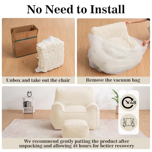 HOMMPA Bean Bag Chairs with Square Stuffed Pouf Ottoman Cat Shaped Comfy Bean Bag Sofa for Adults Large Reading Couch for Living Room Bedroom Dorm,Beige - image 6