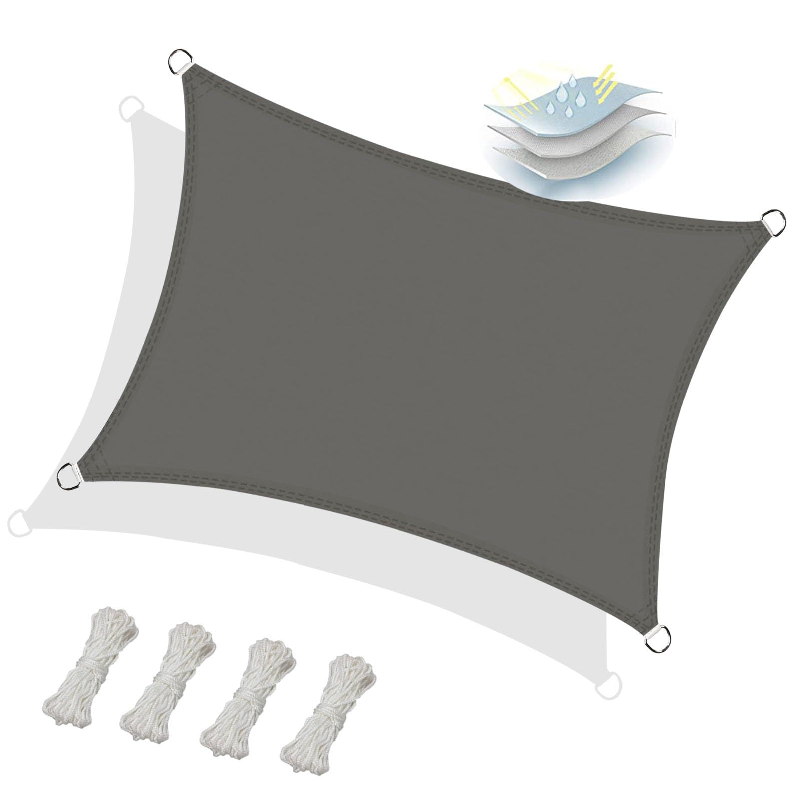 Voile d'ombrage rectangulaire 2x5m gris foncé pour terrasse