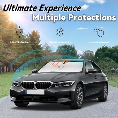 Image of Car Front Windshield Sun Shade for 3 Series 2020-2024, Car Window SunShades Shield Cover Visor Protector with 240T Reflective Fabric UV & Sun Heat Protection Accessories