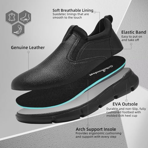 Men's Orthopedic Wide Leather Dress Shoes: Arch Support Plantar Fasciitis Orthotic Casual House Slip On Loafers, Comfortable High Arch Work Business Walking Oxford for Foot Heel Pain Relief2