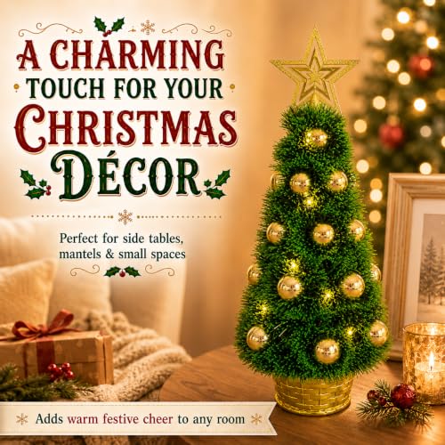 Pre Lit Artificial Mini Christmas Tree 41cm Table Desk Desktop Decorations — photo 5