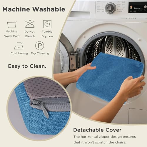Image of AddGrace Anti-Slip Bar Stool Cushions Square Bar Stool Seat Cushions with Ties Set of 4 Small Square Chair Pads with Machine Washable Cover 12 inchX12 inchX2 inch (Blue)