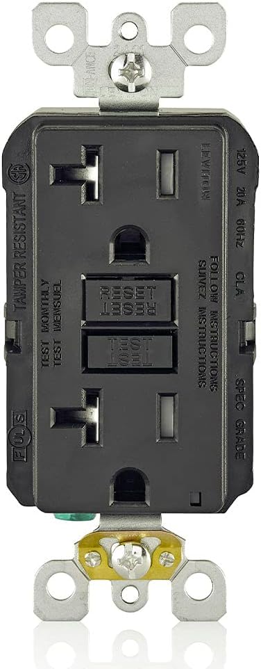 Leviton Slim GFCI Outlet, Tamper-Resistant, GFTR2-E, Black, 20 Amp (Pack of 10)