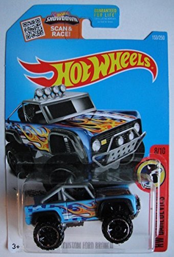 HOT WHEELS HW DAREDEVILS 8/10 SERIES BLUE CUSTOM FORD BRONCO 153/250 SHOWDOWN SCAN & RACE CARD