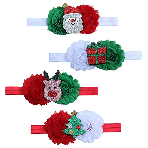 Festivous Wishel Baby Girls Headbands Set Christmas Hair Bow Bands Flower Hair Accessories (4 Styles)
