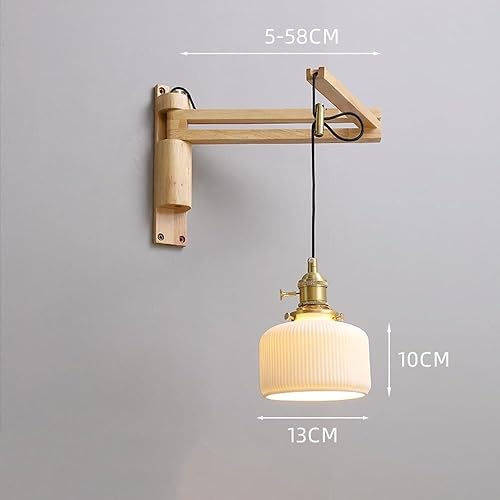 Miniatura 7 de Mid Century Wall Sconce Milk Glass Swing Arm Wood Vintage Adjustable Farmhouse Reading Light for Bedside Living Room Office E26E27 Base(Cylinder)