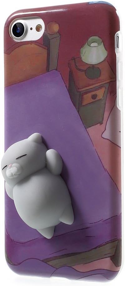 iPhone 7/iPhone 8 Squishy Case, Squshies Cat Finger Pinch Relaxing Venting Pressure-relief 3D Mushy Toy Soft Silicone Poke Protective Cover Phone Case for iPhone 8/7 (Bed Cat)