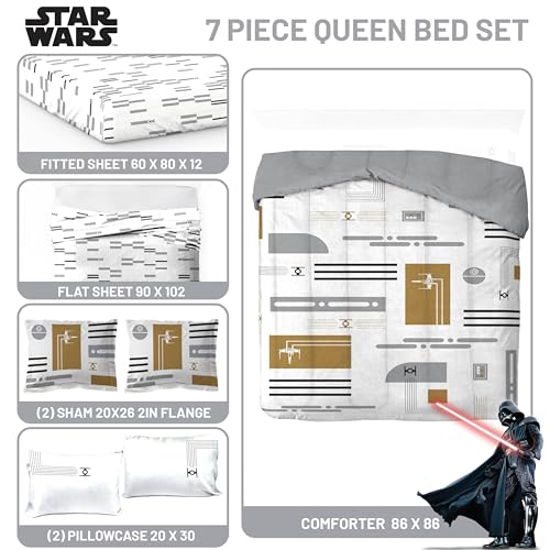 Image of Jay Franco Star Wars Queen Comforter Set 7 Piece Soft Modern Bedding, White