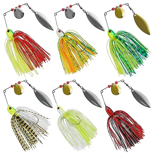 6pcs Bass Spinnerbait Fishing Lures Spinner Baits Kit Buzzbait Topwater Jig Swimbait for Bass Pike Trout Salmon Freshwater Saltwater Fishing