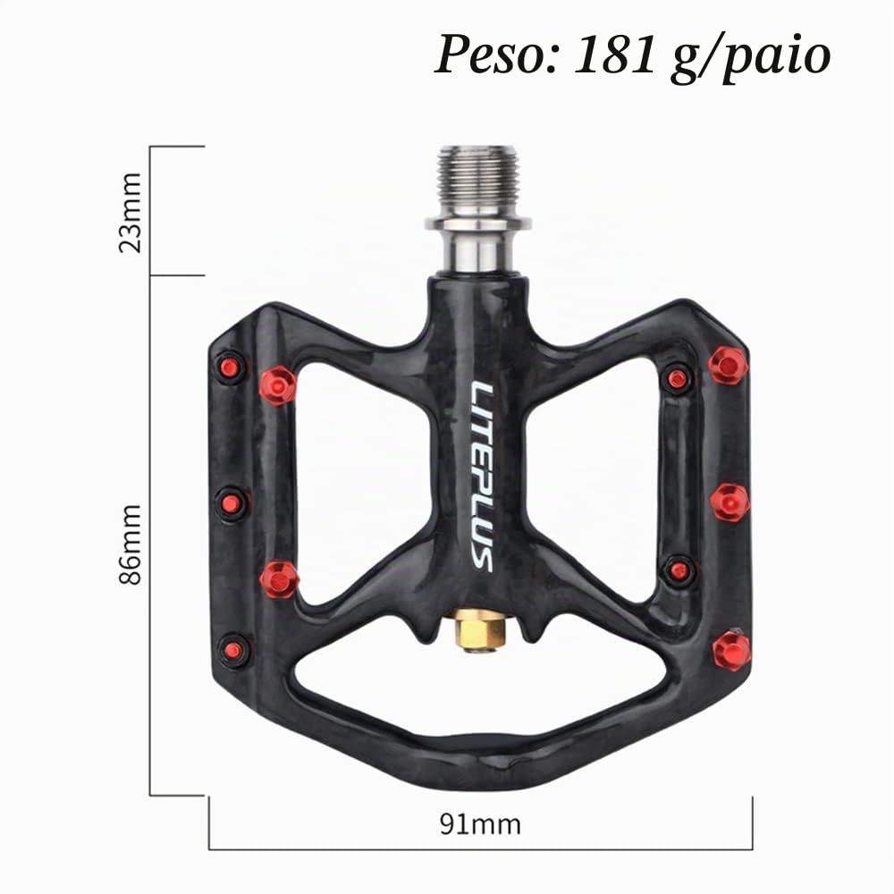 Pedale per bicicletta con costruzione in carbonio e asse in titanio, ultraleggero, 3 cuscinetti, antiscivolo per bici da strada, MTB e Brompton