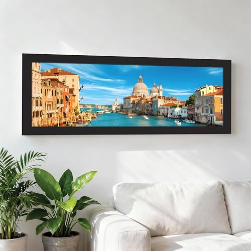 Image of PAINTINGMANTRA Venice City River View Summer Vacation Wall Art Framed Luxury Paintings for Home Decoration, Living room, Bedroom and Office Decoration (99x38 CM)