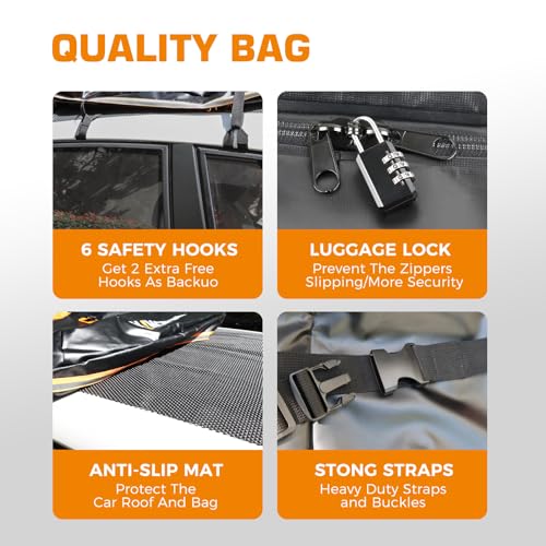 Kingfun Car Rooftop Cargo Carrier – Waterproof 15 Cubic Feet Car Roof Bag Fit All Vehicles with/Without Roof Racks, Includes Anti-Slip Mat, 8 Reinforced Straps & 6 Door Hooks, Luggage Locks