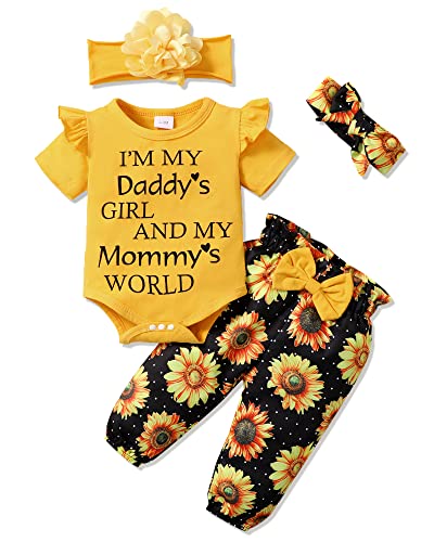 Image of SUNNY PIGGY Newborn Infant Baby Girl Clothes Ruffle Romper Toddler Girl Floral Cotton Pant Sets Girls Clothing Outfit