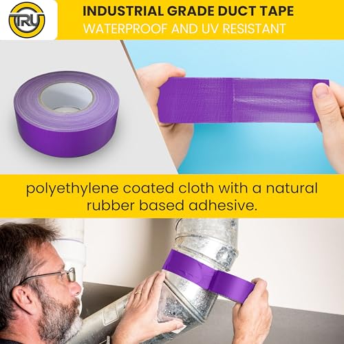 Image of T.R.U. Set of 2 Purple Durable Duct Tape Rolls, 11 Mil Thickness, 2 Inches by 30 Yards, High Strength, Flexible, No Residue, Water-Resistant and Tearable by Hand, Versatile for Indoor and Outdoor Use