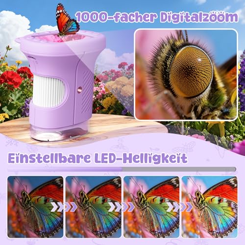 Miniatura 5 de Microscopio Digital Para Niños Con Pantalla De 2.4 , Recargable 1000x,Microscopio De Bolsillo Portátil Para Niñas De 3 A 10 Años Púrpura