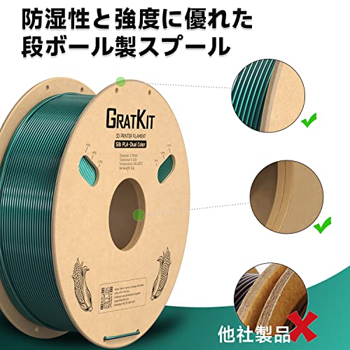 Image of Gratkit Silk Dual Color PLA Filament, Coextrusion PLA Filament 1.75mm, + /-0.03mm, 1KG /Roll, Silk PLA Black & Green