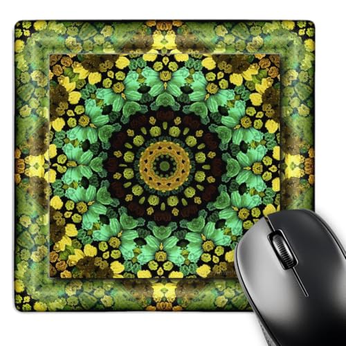 3dRose mimulux Psychedellic Art - Mandala 29 Floral Flowers Green Turquoise Gold Glowing Peace Meditation - Mousepad (mp_42579_1)