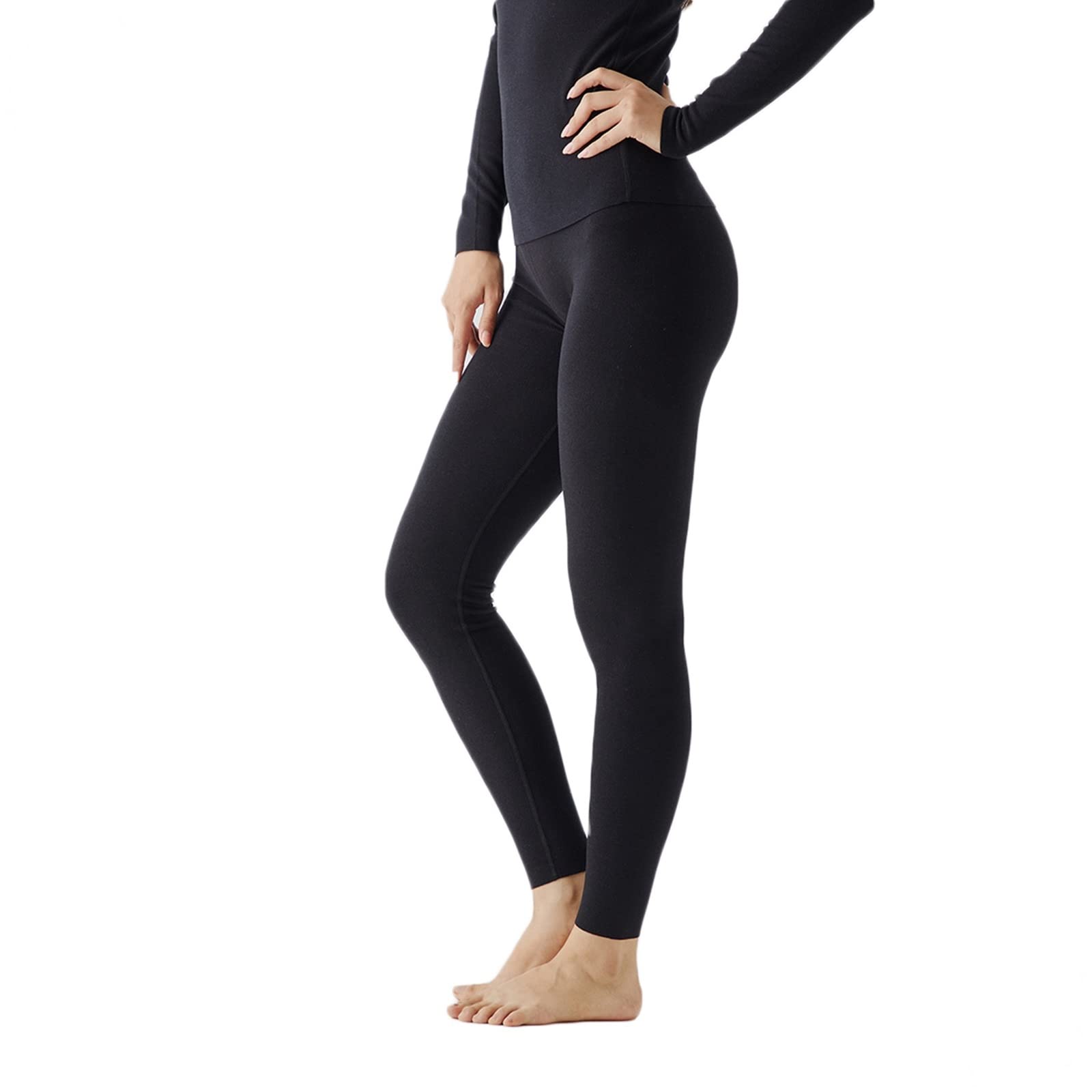 Dsnyu Thermal Bottom Women, Polyester Long Johns, Black Pants L