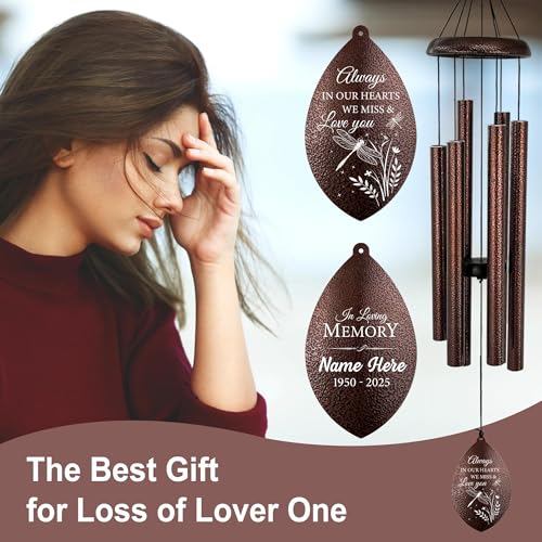Image of ASTARIN Personalized Sympathy Wind Chime, Deep Tone Wind Chimes for Outside, Sympathy Gifts for Loss of Mom, Bereavement Gifts for Funeral /Condolences /Memorial(Produced in Texas)
