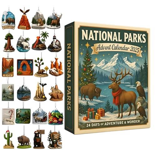 national parks advent calendar 2025,24 day Christmas Countdown Calendar, featuring 24 legendary landscapes and wildlife, perfect as a surprise countdown gift for explorers and nature enthusiasts