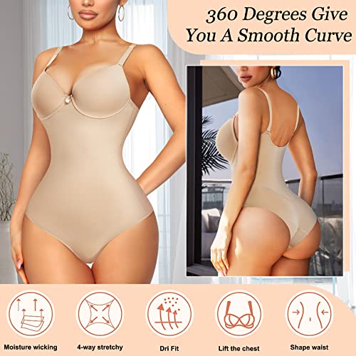 Irisnaya Smooth Shapewear Bodysuit Waist Trainer For Women Tummy Control Seamless Body Shaper With Built In Bra Jumpsuit Tops (Large, Beige) #TOP1
