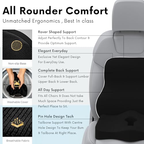 Image of Rover and Tailtech Pillow Kit Memory Foam Back Support and Siting Cushion Ergonomic Adjust Sitting Position Relief Pain for Car or Office Chair (Black)