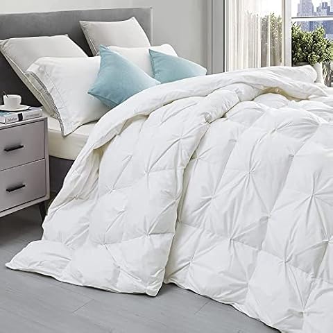 THREADZEN 1200 Thread Count Oversized Queen Size 100"x100" Inch All Season Down Alternaive Pinc Pleated Comforter Duvet Insert 100% Cotton 450+ GSM Fill Power, Breathable Super Soft Feel - White Cover