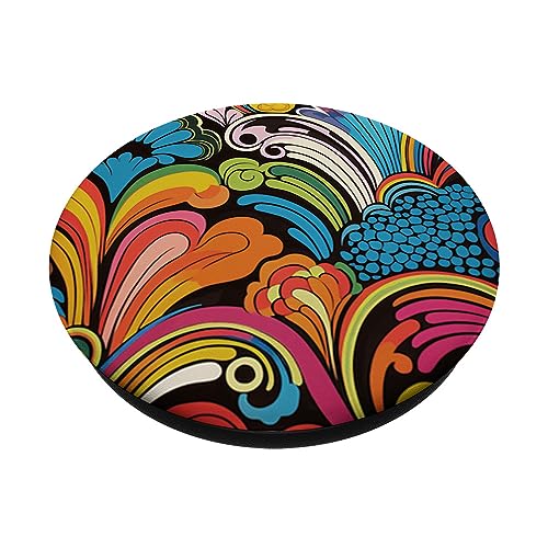 Retro 70's Psychedelic PopSockets Swappable PopGrip, Black - Image 2