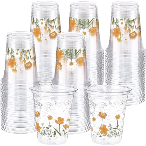 Hushee 60 bicchieri usa e getta in plastica con fiori di campo per primavera, estate, autunno, compleanno, baby shower, feste (autunno autunnale)