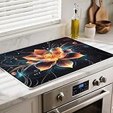 Silicone Glass Stove Top Cover- Mat for Electric Stove Protector with Anti-Slip Rubber Coating XL Dish Drying Mats Scratch-Resistant (Lotus 1, 30" x 21")