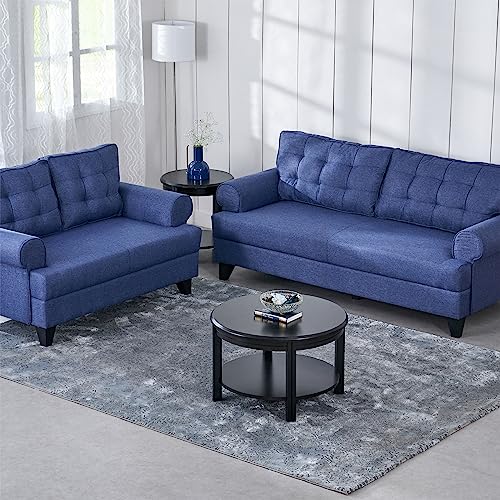 Image of Home Centre | Helios California Fabric 3+2 Seater Sofa Set | Sofa for Living Room | Solid Wood | Blue | 1 Year Warranty