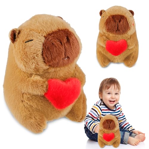 Amazluck Capybara Plush Toy, Cute Love Heart Capybara Teddy 23cm Cute Adorable Stuffed Animal Soft Toy Cartoon Kawaii Stuffed Doll Birthday Party Christmas Toys Gifts for Girls All Ages