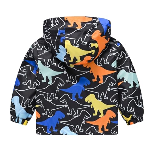 Kids Dinosaur Graphic Hooded Jacket Little Boys Waterproof Windbreaker Outerwear for Outdoor Activities 1-8Y2