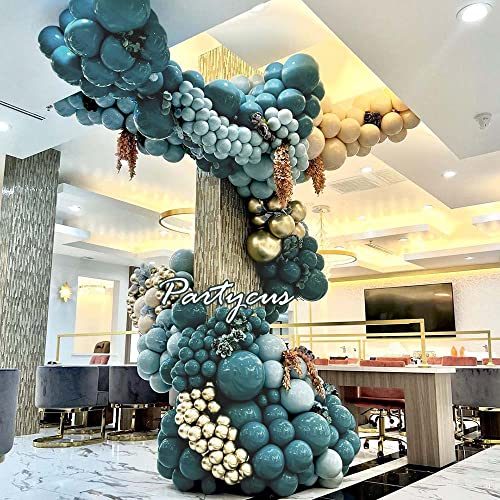 Partycus Dusty Blue Balloon Garland Double Stuffed Slate Blue White Sand Beige Latex Balloons Pastel Dark Teal Balloon Arch Kit For Baby Shower Birthday Graduation Jungle Party Decoration #TOP5