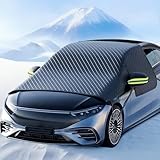 フロントガラス 凍結防止シート 2025新型 車用凍結防止カバー フロントガラス 保護カバー 6本ストラップ固定 強風対策 雪対策 霜よけ 側窓とバックミラー保護 防水 防風 防塵 取付簡単 車種汎用 四季対応 収納袋付き