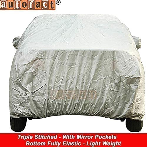 Image of Autofact Waterproof Premium Silver Matty Triple Stitched Car Body Cover with Mirror Pocket for Mahindra Quanto
