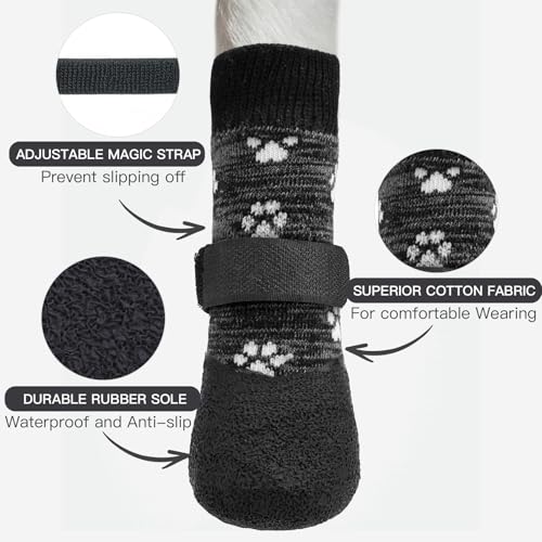 Image of Mihachi Anti Slip Dog Socks, Dog Boots for Hardwood Floors Prevent Licking, Traction Control Waterproof Rubber Sole Paw Protectors for Small Medium Large Dogs,Grey 2XL