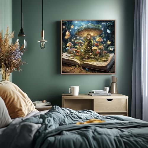 Fantasy Mushroom Book Puzzle 1000 piezas para adultos, rompecabezas de bosque mágico de hongos y plantas, rompecabezas vintage de naturaleza con mariposas y árboles miniatura 5