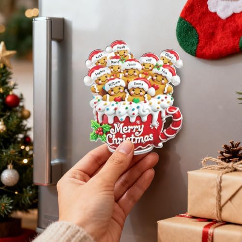 Merry Christmas - Personalized Acrylic Gingerbread Family Magnet - Custom Name Christmas Fridge Magnet - 2025 Holiday Family Refrigerator Decoration - Unique Xmas Gift for Family, Friends & Loved Ones