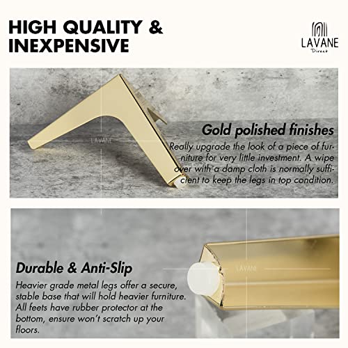 La Vane 5 Inch / 13cm Metal Furniture Legs, Set of 4, Modern Diamond Triangle Gold DIY Replacement Feet for Cabinet Sofa - Image 4