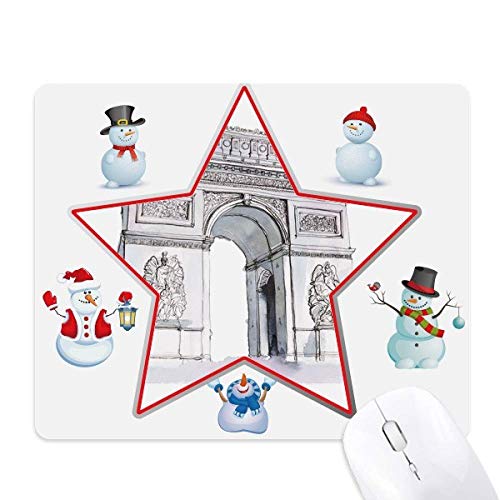 Tapis de souris Noël à Paris avec bonhomme de neige sous les étoiles