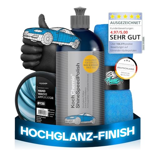 Koch Chemie Shine Speed Polish (500 ml) Lackpolitur + chemicalworkz Hand Wachs Applikator + ShinyFreaks Ultra Soft Mikrofasertuch – Hochglanz-Finish & Lackschutz – Auto Politur & Pflege Set Koch Chemie Shine Speed Polish (500 ml) Lackpolitur + chemicalworkz Hand Wachs Applikator + ShinyFreaks Ultra Soft Mikrofasertuch – Hochglanz-Finish & Lackschutz – Auto Politur & Pflege Set