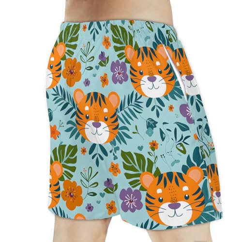Men's Swim Trunks Size S Dorky Tiger with Mesh Lining Soft Breathable Quick Dry Beach Shorts Apricot Yellow3
