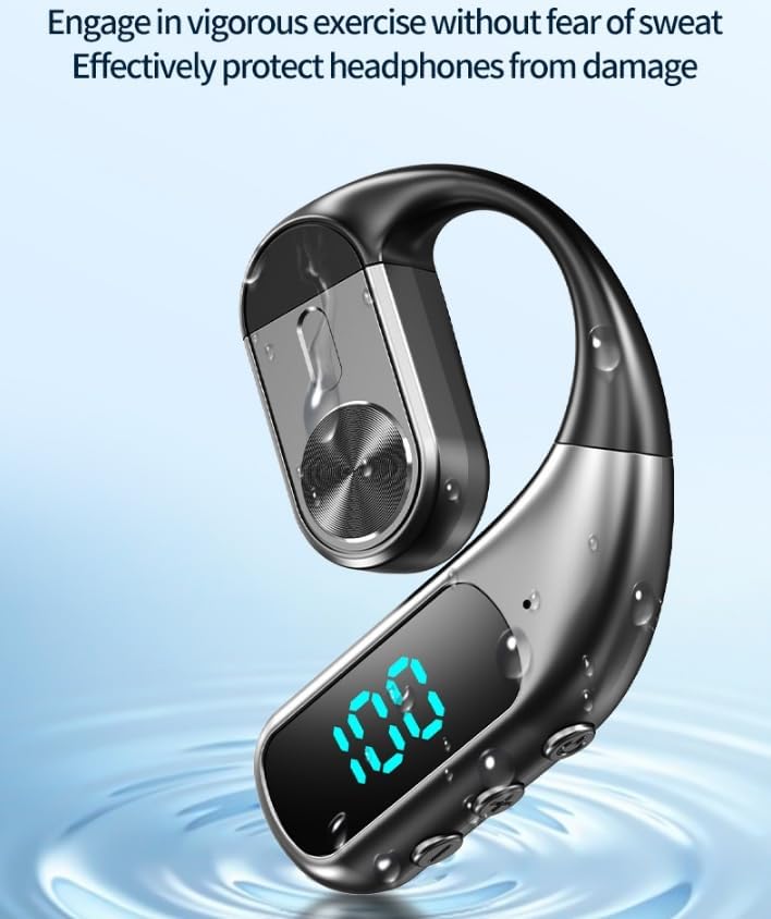 Wireless Bluetooth Earpiece Earbud with Earhook Headphone Sports Single Earphone 12 Hours of Music Time Bone Conduction Headset Handsfree Truck Driver with Mic for Business Working Fitness,Blue