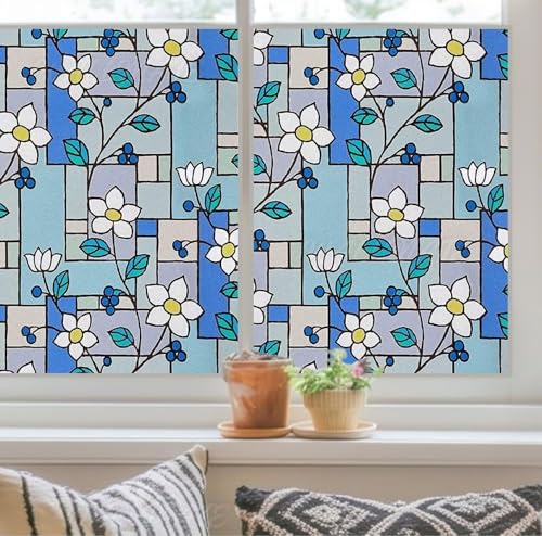Image of WALLMATE Self Adhesive Window Film Frosted 3D Glass Door Window Frosted Film for Home /Office /Bathroom & Living Room Multicolor Frosted Film (16 x 175 Inch, Jasmin Flower)