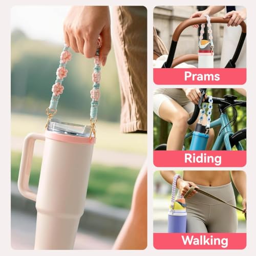 Image of Water Bottle Handle Strap Compatible with Owala & Stanley Cups | Hand-Woven Lanyards Silicone Cup Sling, Carrier, Holder with Strap for Outdoor Sports Camping Hiking Travel